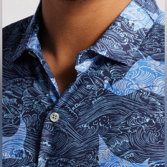 Tori Richard Manta Waves Short Sleeve Button-up Shirt In Midnight 2XL - Picture 2 of 8